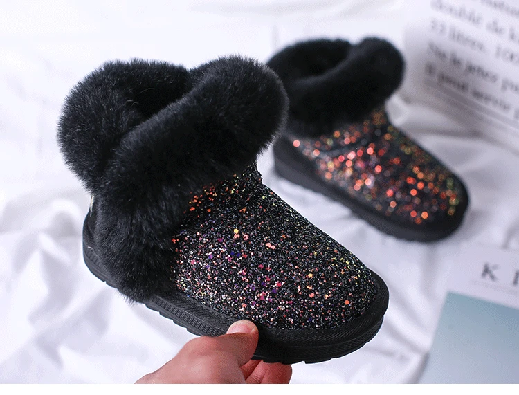 Fashion colorful bling girls winter boots snow boot for girls winter shoes dress shoes with fur kids toddler girls shoe EU 21-37