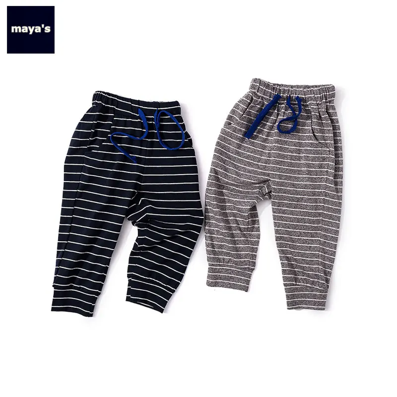 Mayas Striped Cotton Soft Spring Children Pants Toddler Basic Causal Cross-Pants Autumn Breathable Long New Pant for Kids 81162