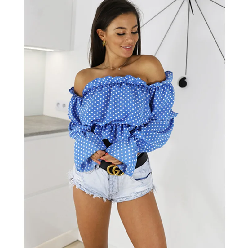 DORVIVON Roupa Feminina Women Clothes 2019 Sexy Off Shoulder Dot Cropped Shirt Lantern Sleeve Chiffon Blouses Tops Chemise Femme DORVIVON Roupa Feminina Women Clothes 2019 Sexy Off Shoulder Dot Cropped Shirt Lantern Sleeve Chiffon Blouses Tops Chemise Femme