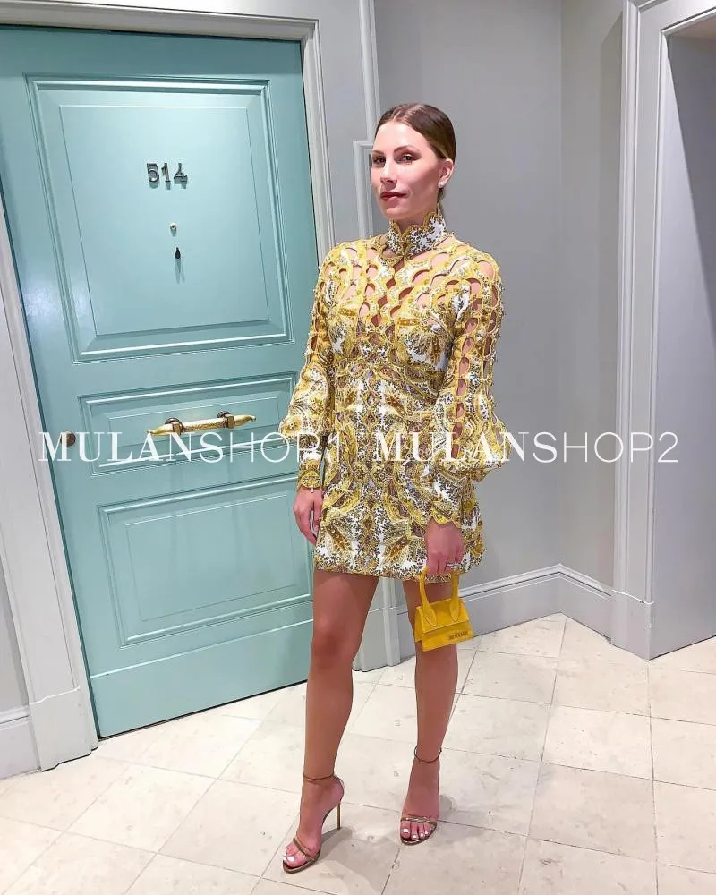 Подиумное дизайнерское роскошное брендовое женское мини-платье, сексуальное открытое золотое тонкое прямое платье в стиле бохо, шикарные вечерние пляжные платья