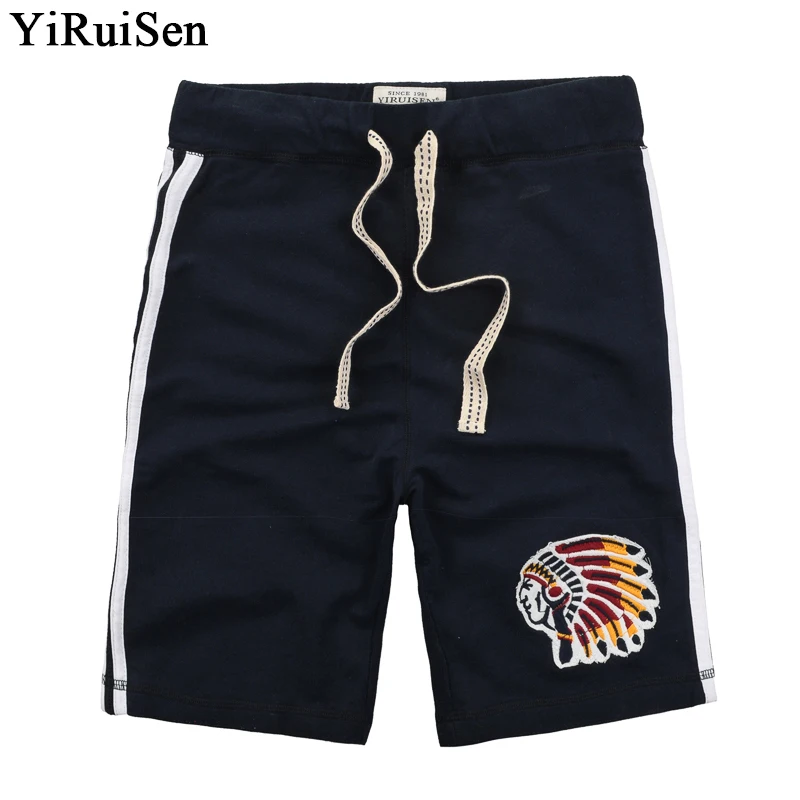 

Indian Feather Headdress Patchwork Shorts Men 100% Cotton Fashion Boardshorts Short Pants Homme Summer YiRuiSen Brand Clothing