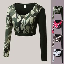 Aipbunny камуфляж с длинным рукавом Спортивные топы корректирующие Йога футболка Майки для фитнеса Спортивная для женщин тренажерный зал