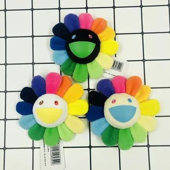 

8CM Rainbow Flower Plush Brooch Pin Badge Doll KaikaiKiki sunflower pendant For Kids Sunflower Stuffed Toys decora Gifts
