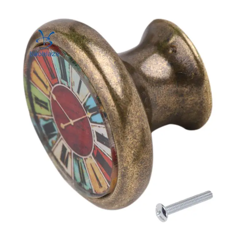 2 Pieces Vintage Clock Cabinet Door Drawer Handle Pull Knob Hardware