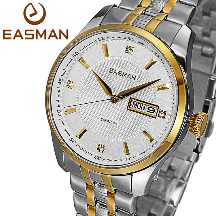 EASMAN Brand Mens Wristwatch Gold Designer White Business Sapphire Luxury Solid Strap Clock Men Wristwatch Quartz