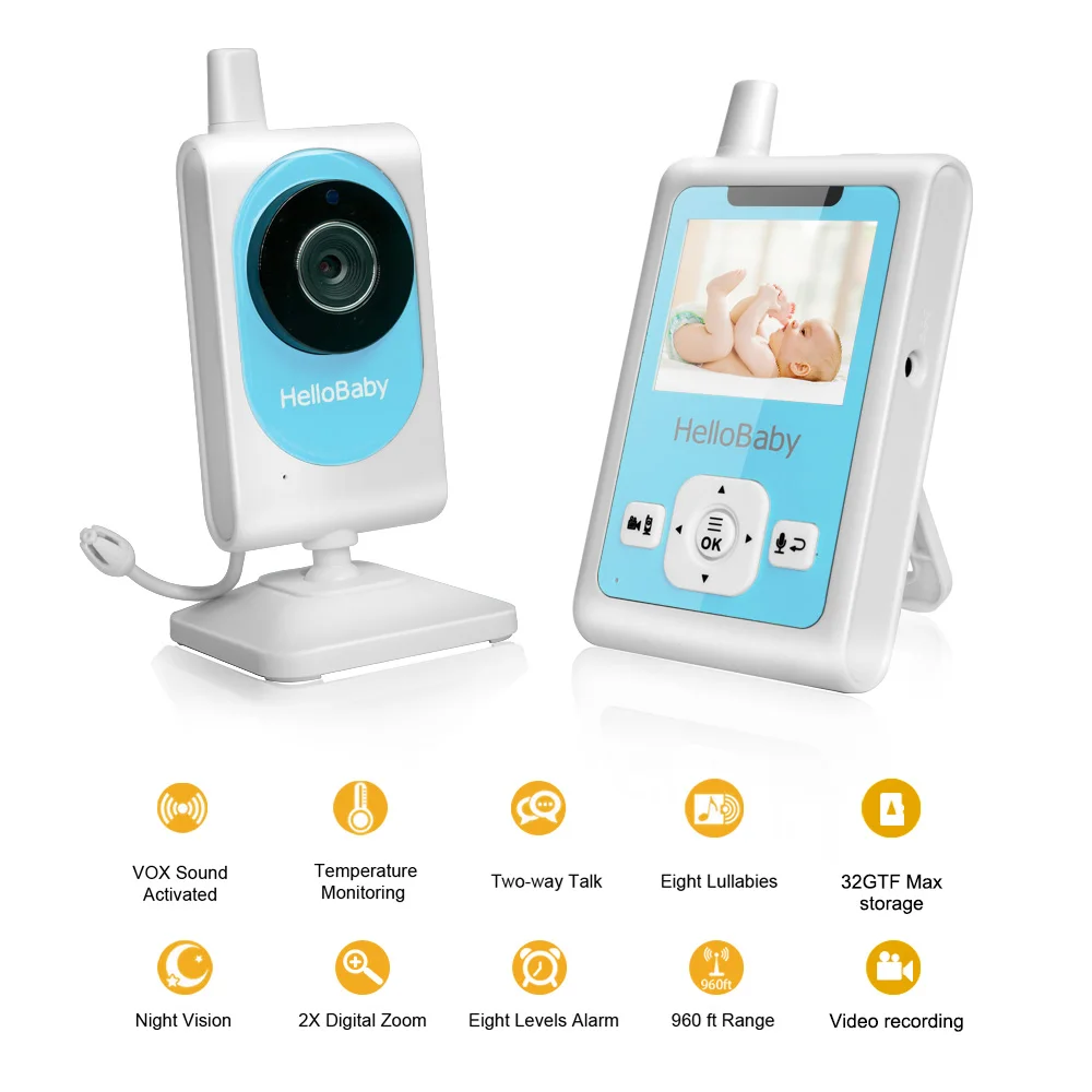 Murah HelloBaby HB25 Wireless Video Bayi Monitor dengan Dua arah Bicara Audio, Motion Detection Video Recording, Night Vision Kamera spesifikasi HelloBaby HB25 Wireless Video Bayi Monitor dengan Dua arah Bicara Audio, Motion Detection Video Recording, Night Vision Kamera