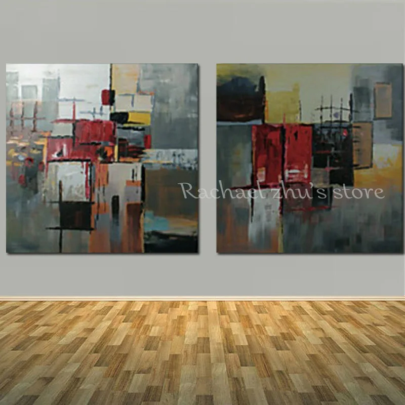 

Free Shipping Handmade Modern Abstract 2 Panles Oil Paintings On Canvas Abatract art Wall Picturers For Living Room Home Decor