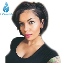 SHUMEIDA Short Human Hair Wigs For Black Women Straight Lace Front Wig Brazilian Wigs Remy 130% 4″ Bob Wig Bleached Knots