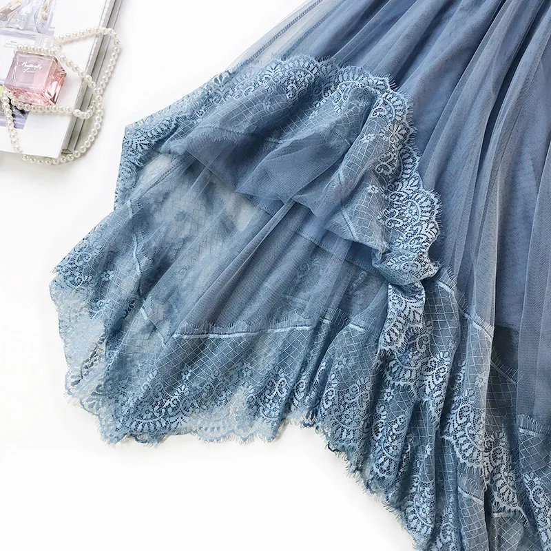 2019 New Spring Little Fairy Skirt Romantic Lace Tulle Skirt Women Mesh Skirt Irregular A Line Big Swing tutu Skirts for Women 2019 New Spring Little Fairy Skirt Romantic Lace Tulle Skirt Women Mesh Skirt Irregular A Line Big Swing tutu Skirts for Women