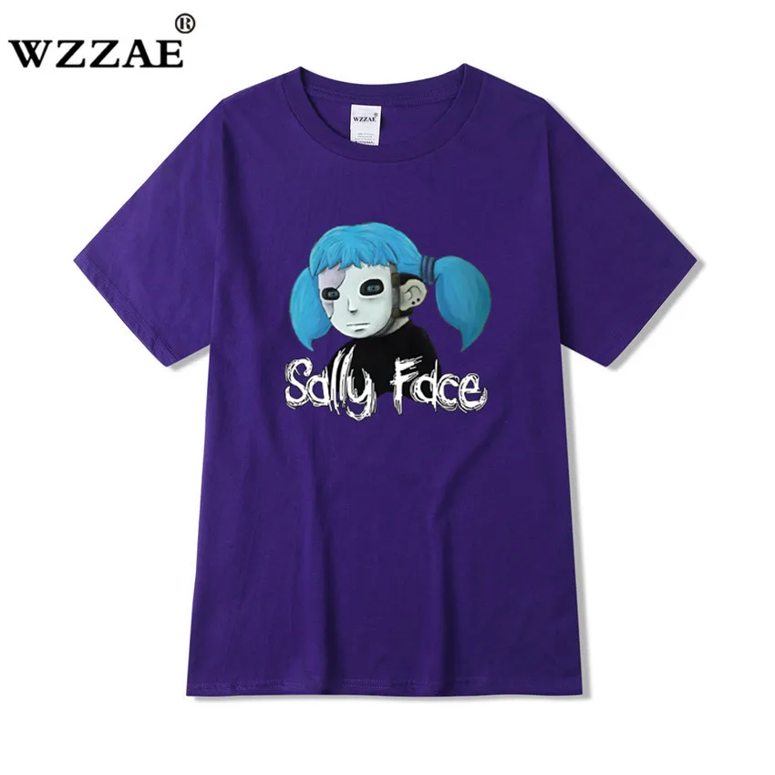 Sally Face Футболка мужская Харадзюку женская унисекс Лето мужские футболки повседневная одежда с надписью и мультяшным принтом camisetas hombre - Цвет: Purple