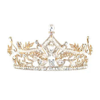 

FORSEVEN Fashion Crystal Bridal Wedding Crown Tiaras Gold Color Charm Rhinestone For Bride Women Headbands Hair Decoration