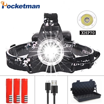 

65000 Lumens XHP70 Powerful Led Head Lamp Headlight Zoom Rechargeable Flashlight Torch Lantern For hunting Fishing Head light