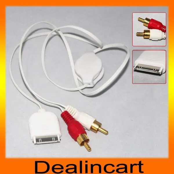 1.2M 4FT 30 pin to 2 RCA Audio Retractable Cable for IPOD IPHONE in 1