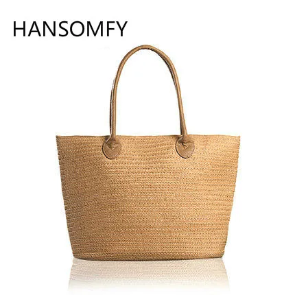 

HANSOMFY |Fashion Hand Woven Bag Round Rattan Straw Pearl Bags Bohemia Style Beach Bag Summer Shoulder Bag Tote