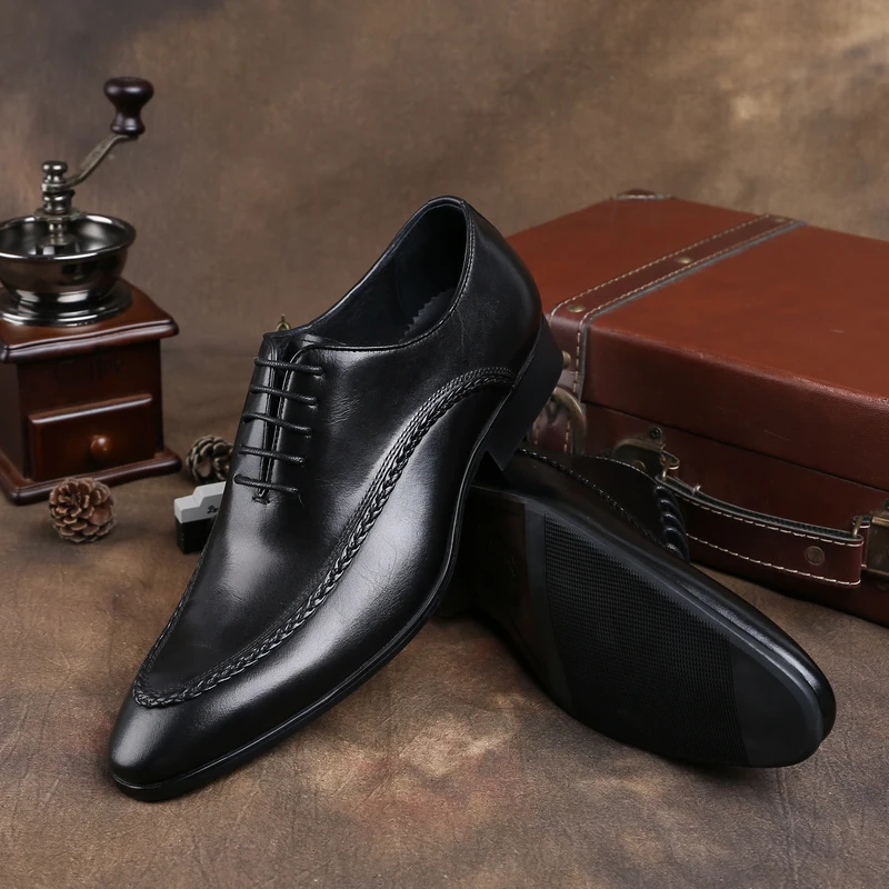 Новые черные/Коричневый Формальные социальные обувь Мужская модельная обувь из натуральной кожи Бизнес обувь в стиле Дерби мужские свадебные жених обувь
