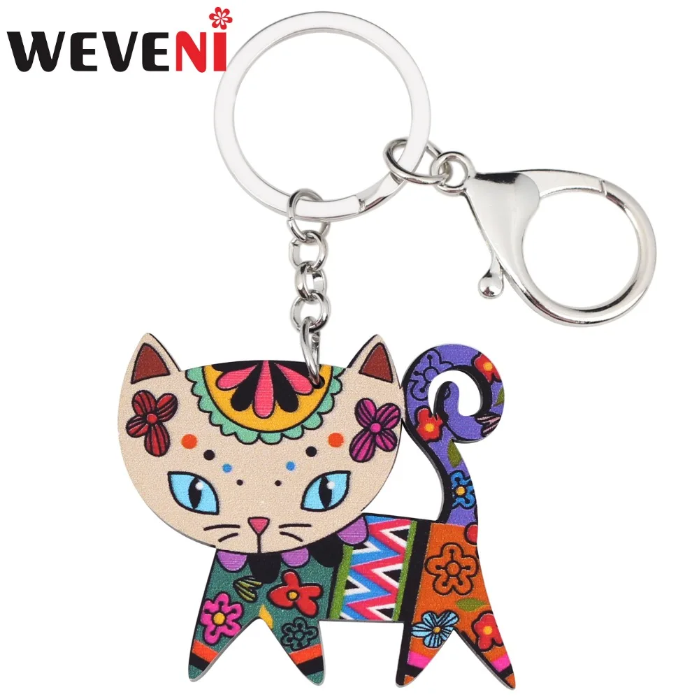 

WEVENI Acrylic Pets Jewelry Cat Key Chains Keyrings For Women Girl Bag Driving Car Key Holder Wallet Charms Pendant Pendant