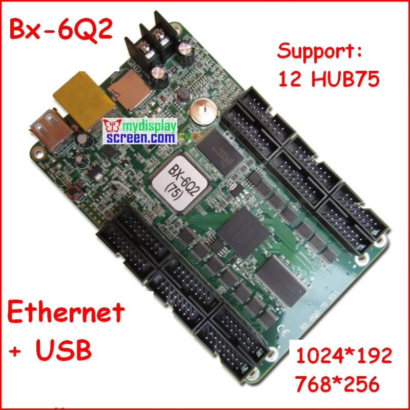 

onbon bx-6Q2, rj45 port, control size 1024*192,support 1 HUB75, USB + ethernet async full color led display controller