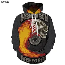 KYKU Brand Skull Sweatshirts men Mechanical Sweatshirt Printed Flame Hooded Casual Gothic 3d Printed Geometric Hoody Anime