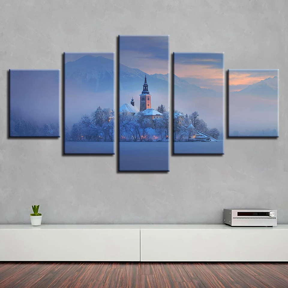 Canvas Framework Painting For Bedroom 5 Panel Building Printed Modular Picture Large Living Room Home Wall Art Decoration