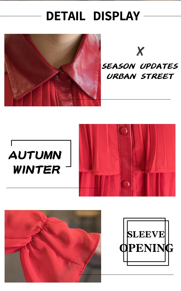 Элегантное кожаное платье, женское летнее шифоновое платье из овечьей кожи, плиссированное платье из натуральной кожи, Повседневное платье с оборками, женское платье