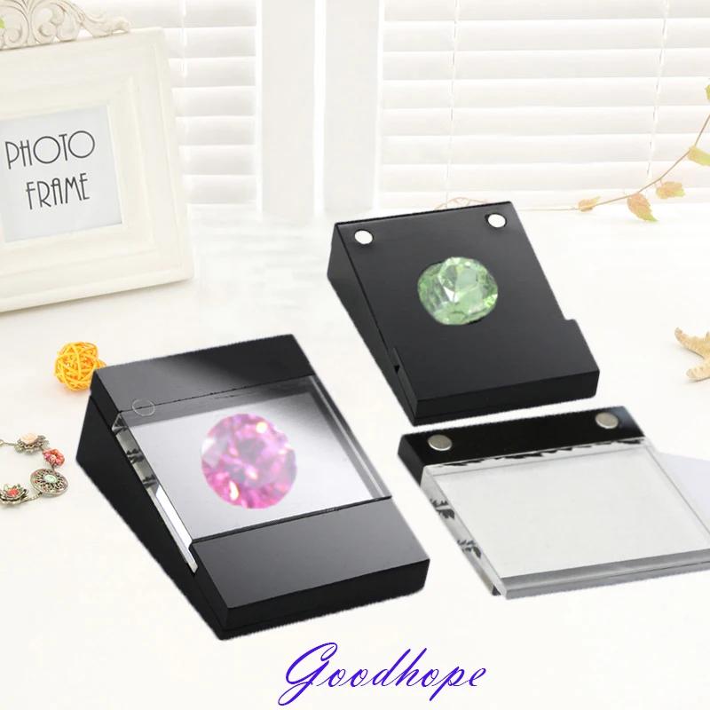 Beveled Glass Gem Stone Display Case Black with Acrylic Top Loose