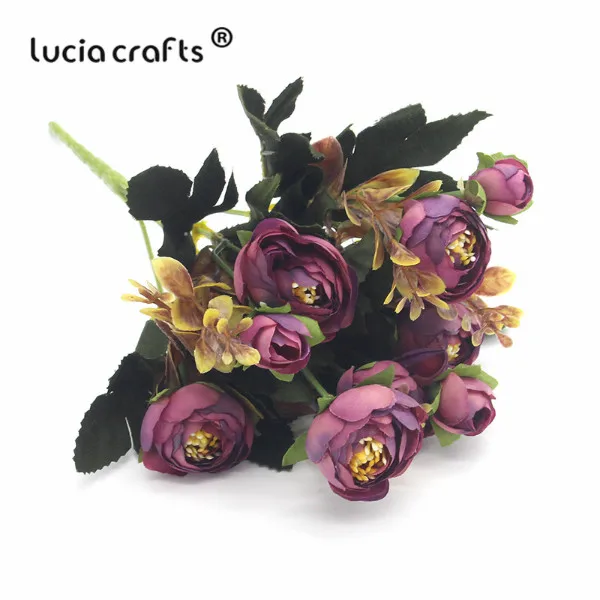 Lucia crafts 1 пачка 28 см шелковая ткань искусственная чайная роза искусственный букет цветов для свадебной вечеринки украшения дома DIY A0313 - Цвет: purple