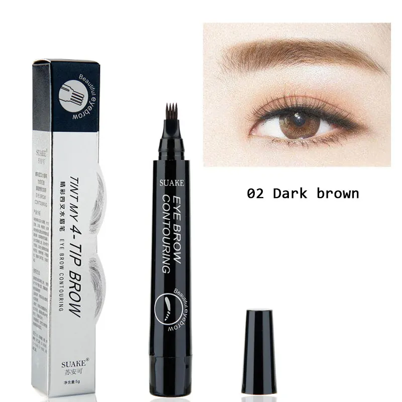 4 Head Fine Sketch Eyebrow Pen Makeup Tools Waterproof Microblading Eyebrow Tattoo Pen Fork Tip Eyebrow Pencils Tint Enhancer - Цвет: Темный хаки