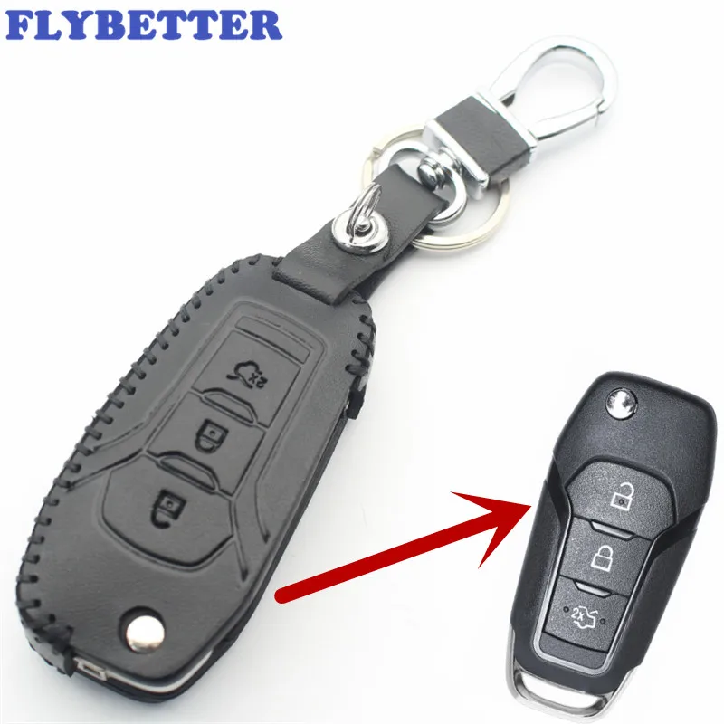 FLYBETTER чехол для ключей из натуральной кожи с 3 кнопками Ford Escort/New Mondeo Автомобильный