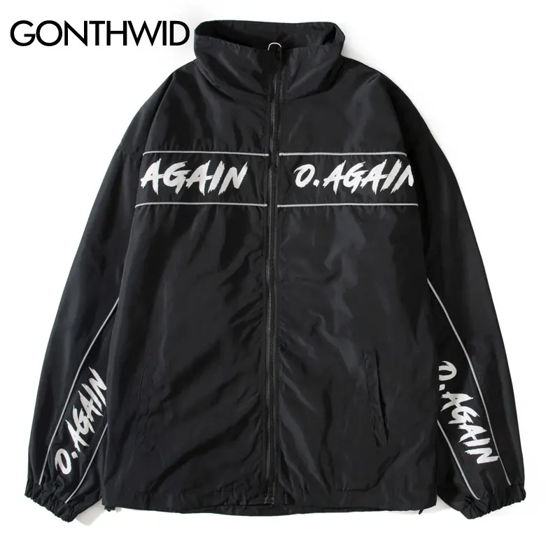 

GONTHWID 3M Reflective Striped Zip Up Windbreaker Track Jackets Men 2019 Hip Hop Casual Outwear Jacket Coats Male Fashion Tops