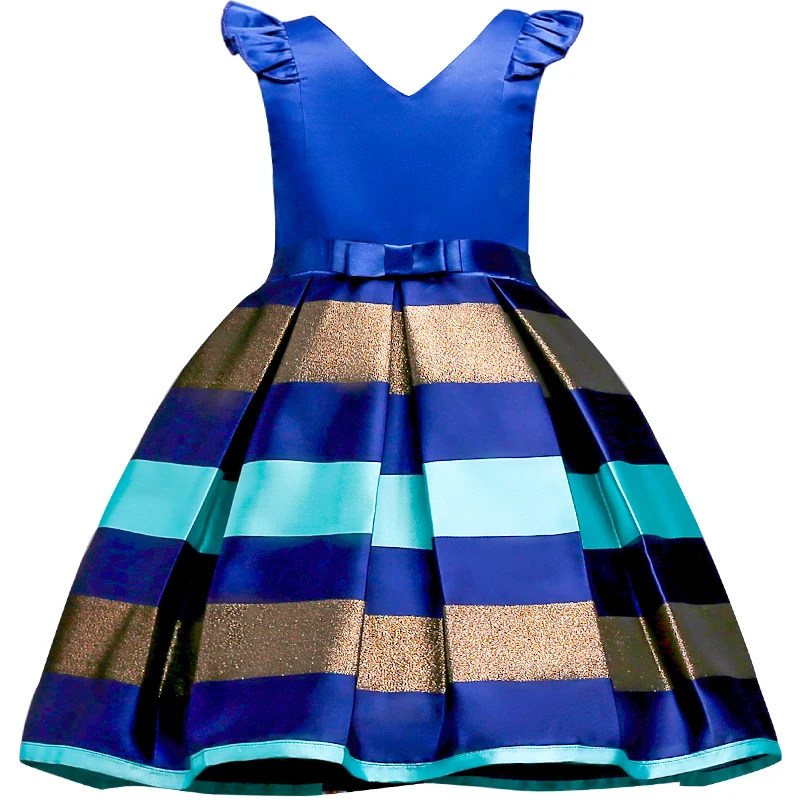 Вышитое Платье в стиле принцессы с золотыми проволоками для маленьких девочек; Детские платья-пачки с блестками для маленьких девочек; Вечерние Платья с цветочным рисунком; Одежда для девочек - Цвет: Blue