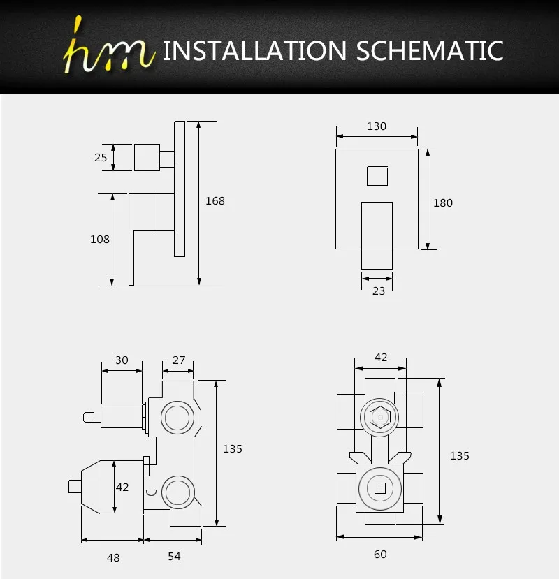 Valve Mixer,Solid Brass In Wall Concealed Bathroom Shower Control Switch Valve Hot &Cold Water Shower Switch Mixing Valve (14)