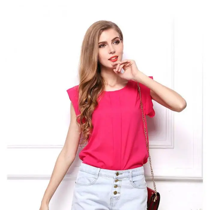 womens blouses Summer Women Shirt Sleeveless Ruffle Blouse Chiffon Tank Tops Girl Casual Tee AIC88 women's denim shirts & tops