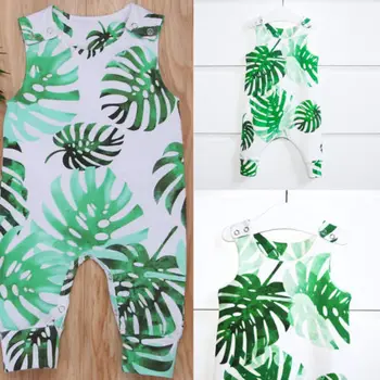 

2018 New Summer Baby Girl Boy Sleeveless Green Leaves Romper Clothes Cotton Newborn Casual One-Pieces Jumpsuit Outfits
