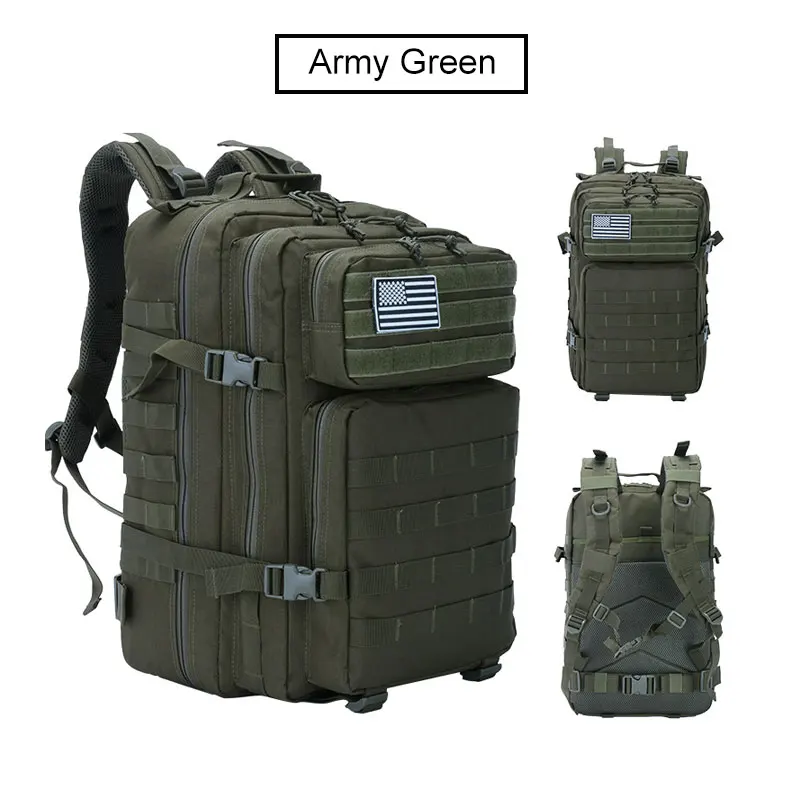 50л вместительный тактический рюкзак для спорта на открытом воздухе, мужской тактический рюкзак 3 P, армейский Оксфордский походный рюкзак, походные сумки, военный рюкзак для альпинизма - Color: Green