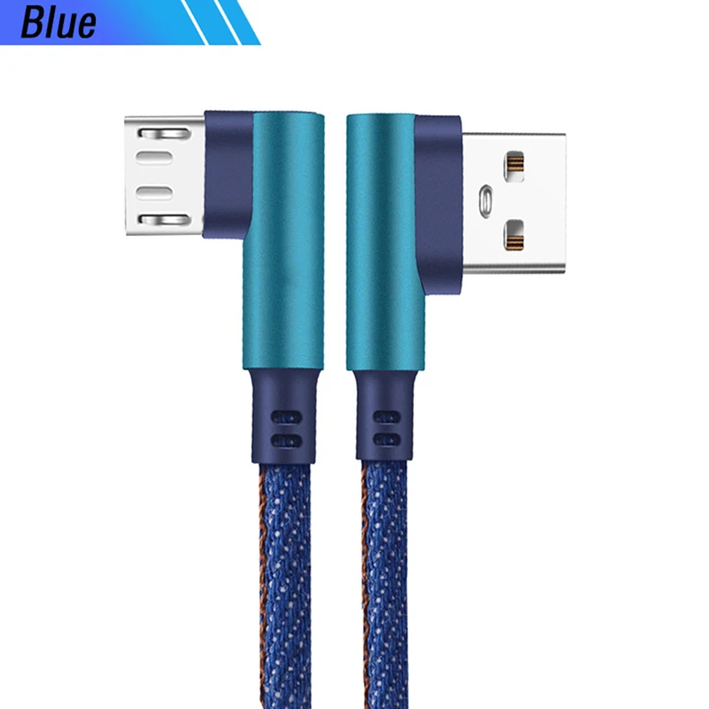 0,25 м 1 м 2 м Micro Usb кабель 90 градусов под прямым углом Micro Usb кабель джинсовый для samsung huawei Honor 20 Lite Xiaomi Redmi 8 7