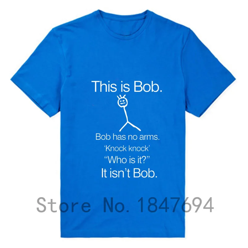 Это Боб стук Смешные шутки футболки мужские О-образный вырез короткий рукав хлопок мужская футболка хип-хоп мужские футболки - Цвет: blue