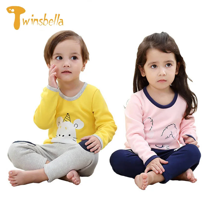 Children Autumn Clothing Boys Girls Cotton Clothes Sets Long Sleeve Top+Pants 2PCS Suit Kids Letter Print Stripe Cartoon Costume