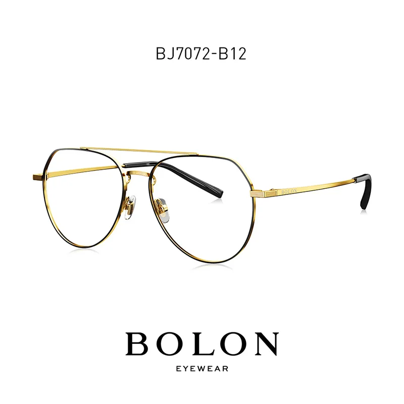 BOLON Double Bridge Eye Glasses Frame for Men Women, Aviation Spectacles Frames for Myopia Sunglasses with Diopters BJ7072 - Цвет оправы: B12 Black Gold