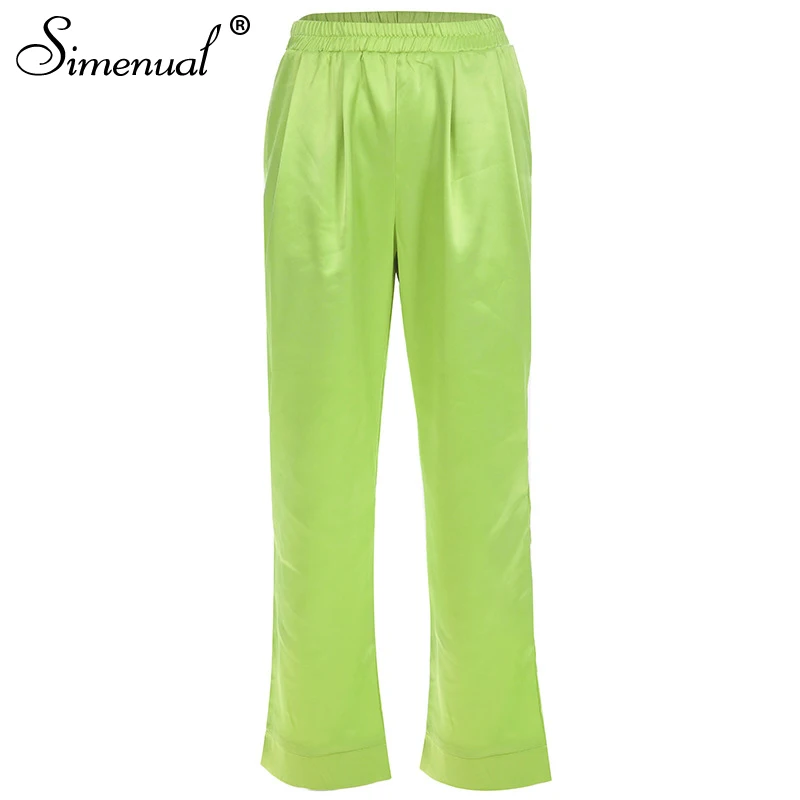 Simenual Solid Green High Waist Pants Women Casual Streetwear Satin Long Trousers Slim Basic Fashion 2019 Slik straight Pants Simenual Solid Green High Waist Pants Women Casual Streetwear Satin Long Trousers Slim Basic Fashion 2019 Slik straight Pants
