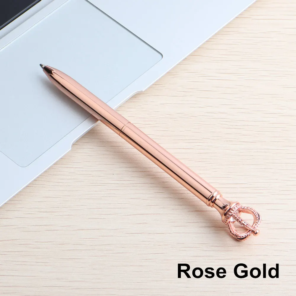 GENKKY ручка, изысканная блестящая корона, шариковая ручка, кристалл, бриллиант, инструмент для письма, офисные принадлежности, Студенческая стойка, серебро, розовое золото - Цвет: Rose Gold