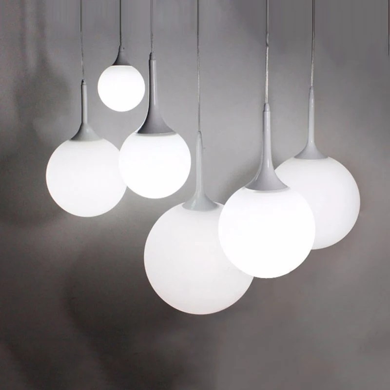 Современный простой белый стеклянный шар подвесной светильник светодиодный E27 Лофт подвесной светильник с 6 размер для гостиной, спальни ресторана лобби кафе