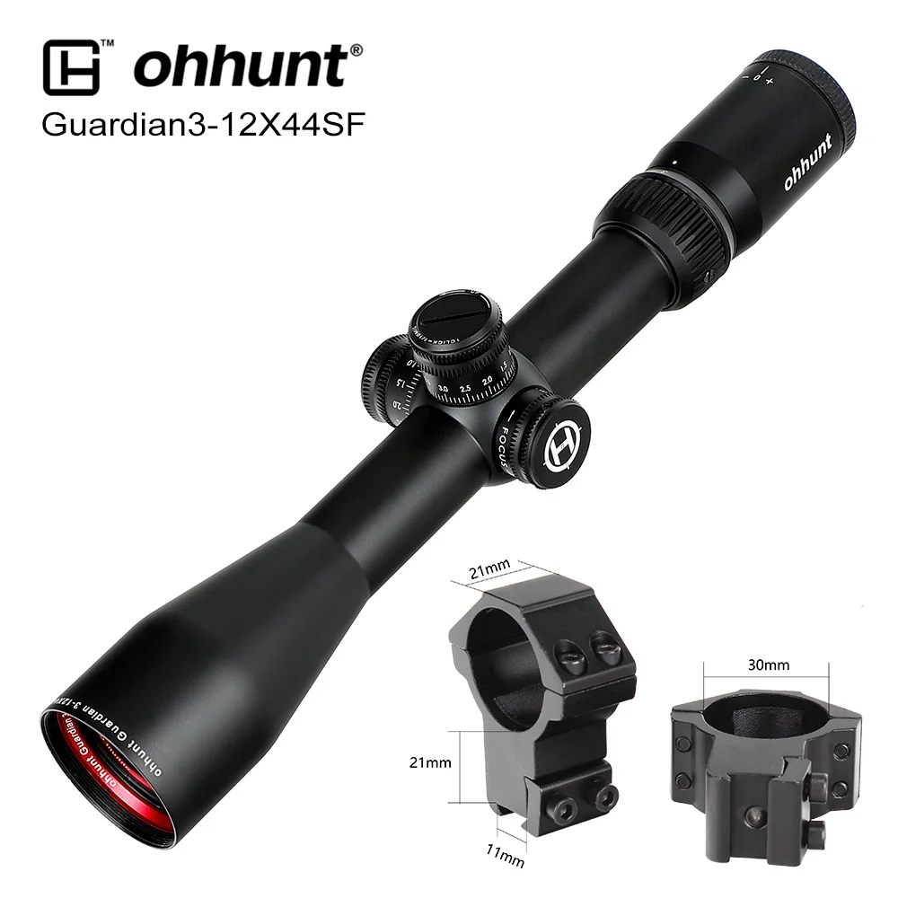 Ohhunt Guardian 3-12X44 SF охотничий прицел 1/2 полумиллиметровая точка сетка боковая параллакса башенки замок сброс тактические оптические прицелы - Цвет: High Dovetail Rings