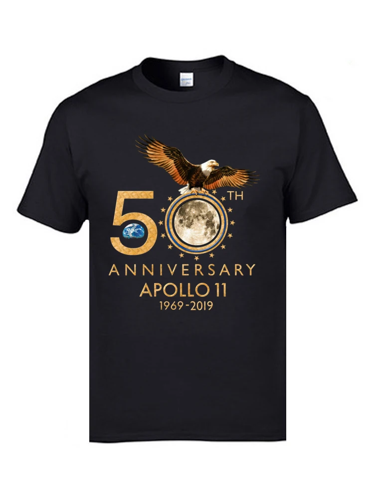 Slim Fit Short Sleeve Tops Shirt Summer/Autumn Round Neck All Cotton Men T Shirt Street Slim Fit Tee Shirts New Arrival 50th Anniversary Apollo 11 moon landing 1969 2019  11324 black