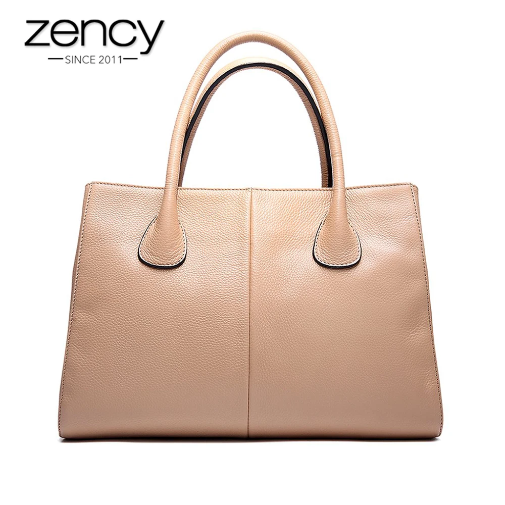 

Zency 100% Genuine Leather Fashion Women Handbag Black High Quality Female Casual Tote Bag Office Ladies Business Purse White