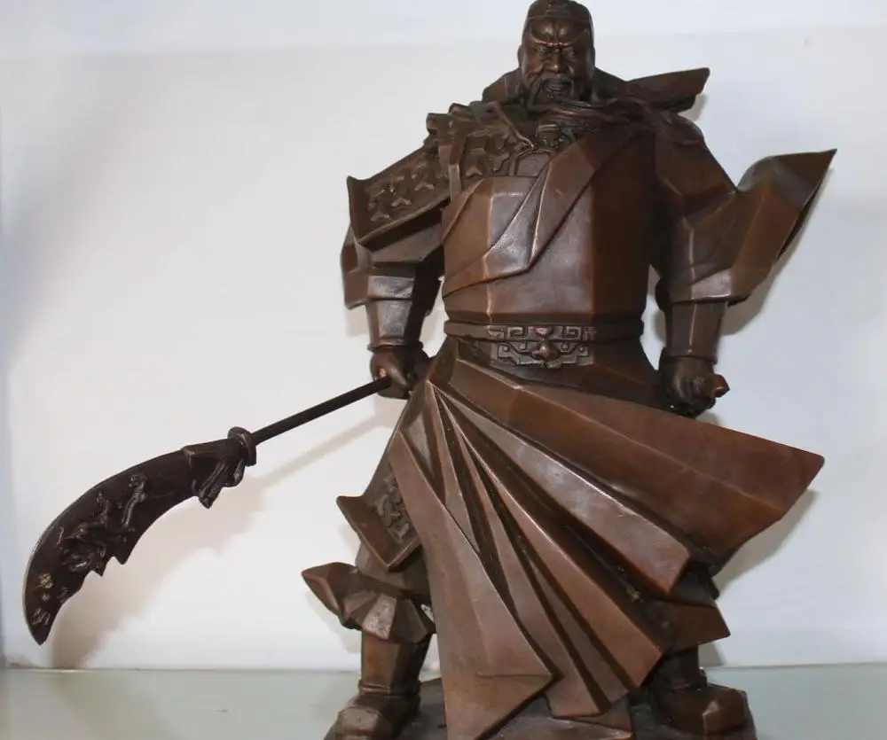 

100% Pure Bronze Stand General Guan Gong Yu Warrior God Hand broadsword Statue