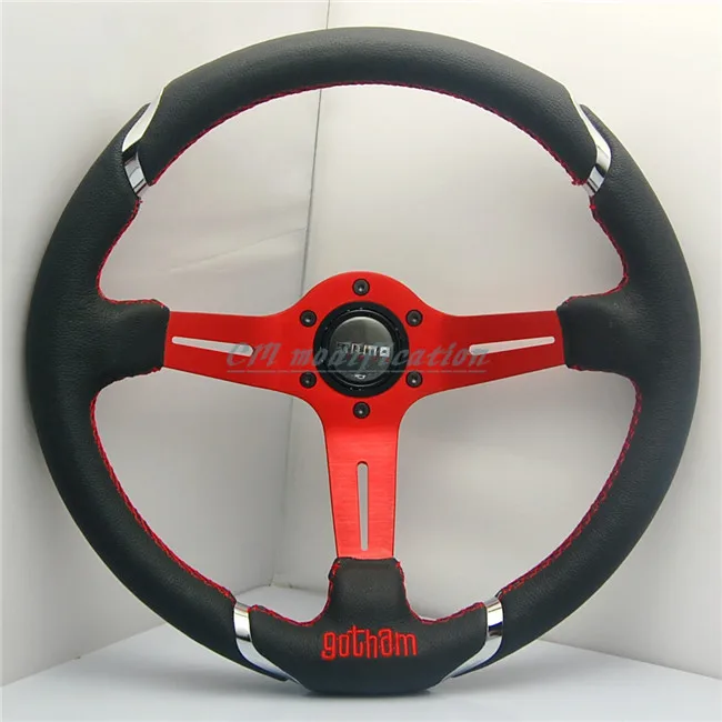 MOMO, red 14 inches leather car modification racing wheel rotating the