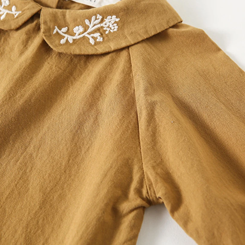 Новая блузка для маленьких девочек, милые однотонные рубашки с воротником «Питер Пэн», приталенные топы на осень и весну для маленьких девочек, верхняя одежда, 1-4 года