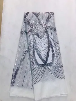 

Pretty French lace material African net lace fabric with sequins for evening dress GN141 (5yards/lot) multi color