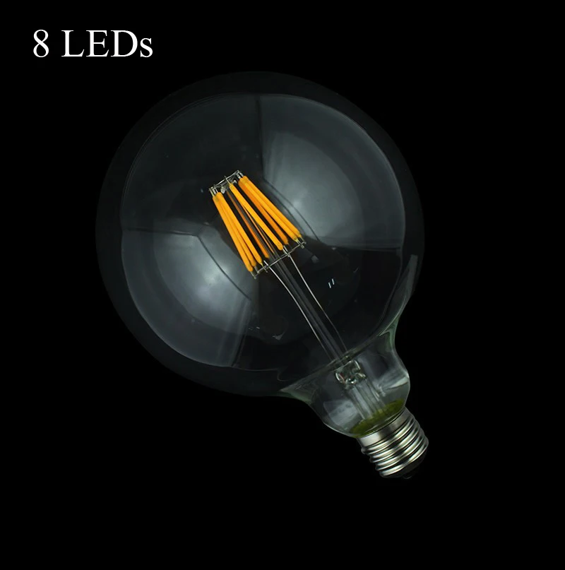 5x Светодиодная лампа накаливания Эдисона G125, большой глобальный светильник, лампа 4 Вт/6 Вт/8 Вт, светодиодная лампа накаливания E27, прозрачный стеклянный внутренний светильник, лампа AC220V