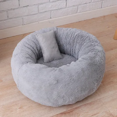 5 Colors Soft Pet Dog Bed Pink Grey Plush Pets Sleep Cave Bed For dog Cat Fall Winter Warm Dogs House pet Nest Kennel hondenmand - Color: Long Plush Grey